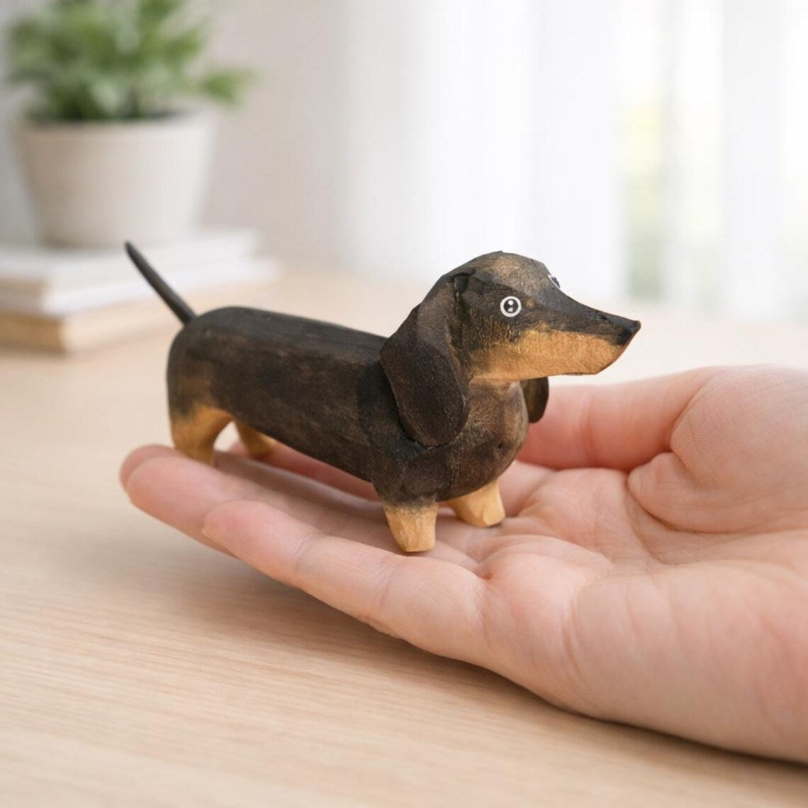 Wooden Dachshund Figurine – Sausage Dog Desk and Shelf Decor